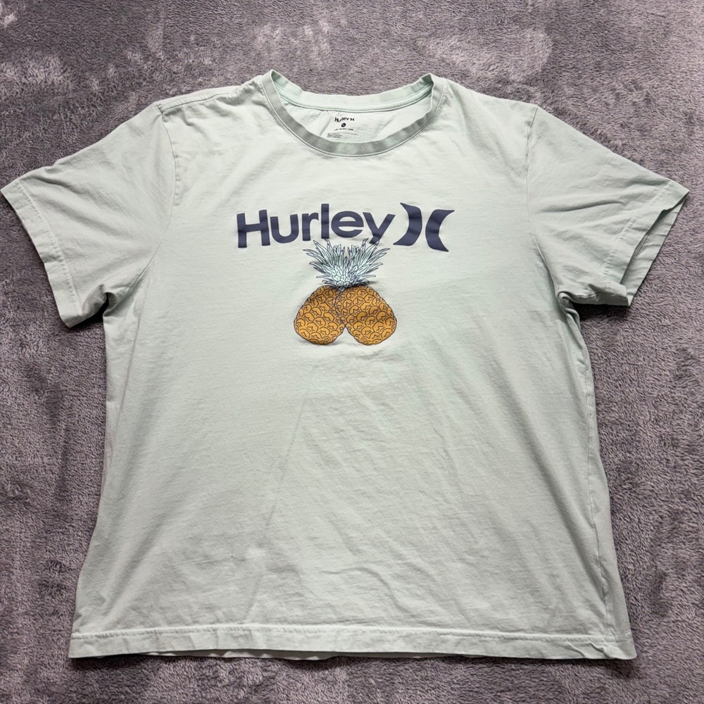 Hurley T-Shirt Women XL Mint Green Good‎ Pineapple Graphic Tee HSP21VMT-01976